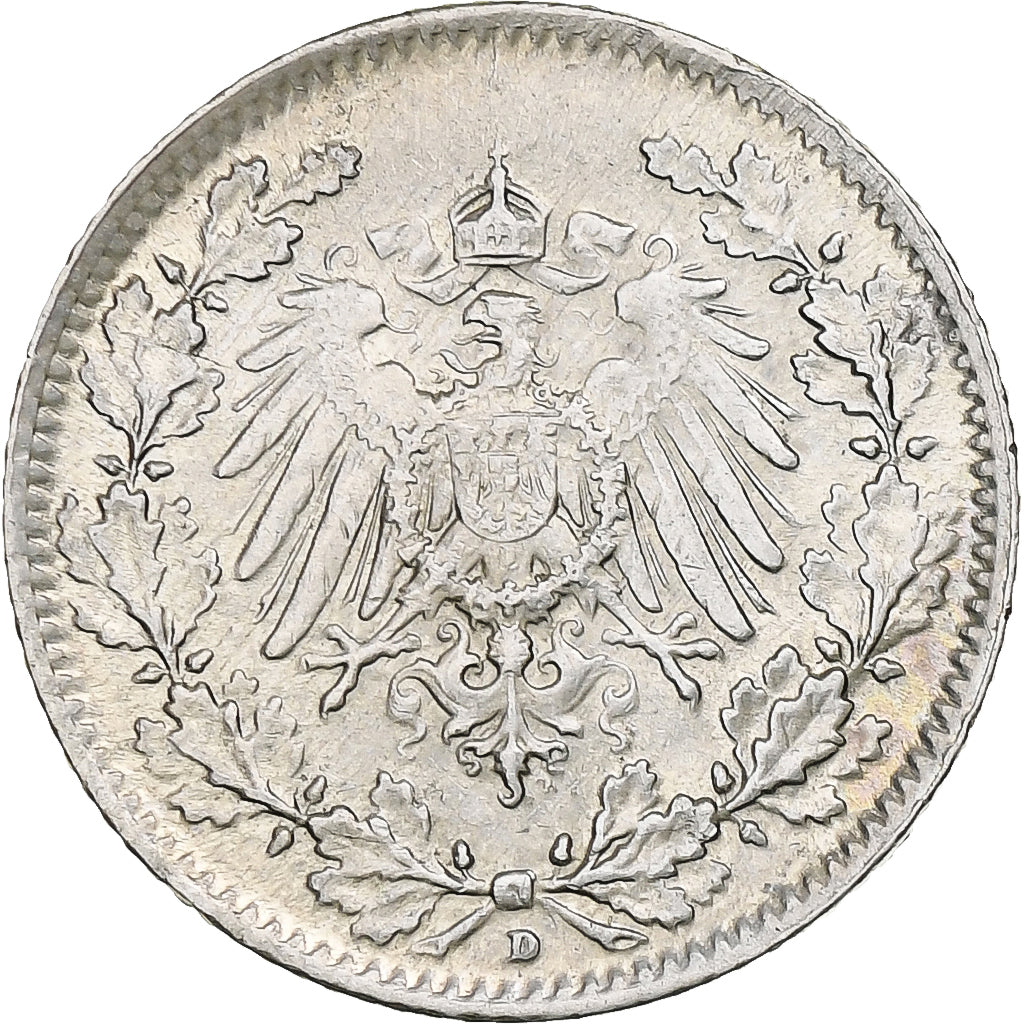 GERMANIA - IMPERO, 1/2 Mark, 1916, Munich, BB, Argento, KM:17