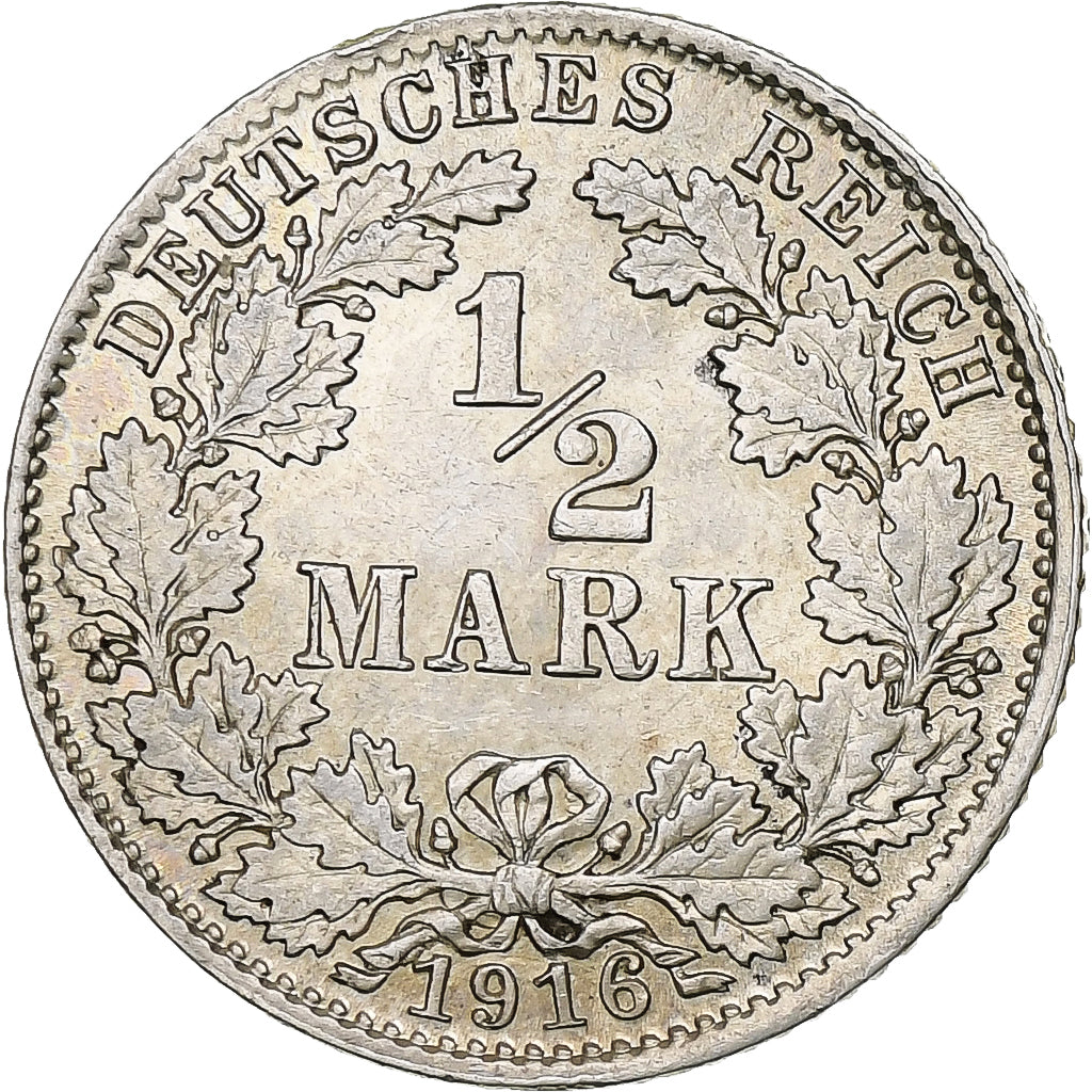 GERMANIA - IMPERO, 1/2 Mark, 1916, Munich, BB, Argento, KM:17