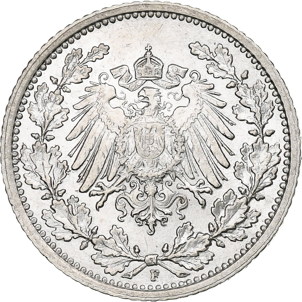 GERMANIA - IMPERO, 1/2 Mark, 1916, Stuttgart, Argento, SPL, KM:17