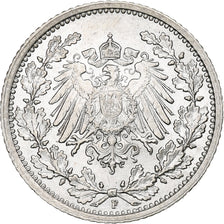 GERMANIA - IMPERO, 1/2 Mark, 1916, Stuttgart, Argento, SPL, KM:17
