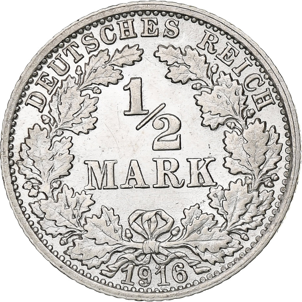 GERMANIA - IMPERO, 1/2 Mark, 1916, Stuttgart, Argento, SPL, KM:17