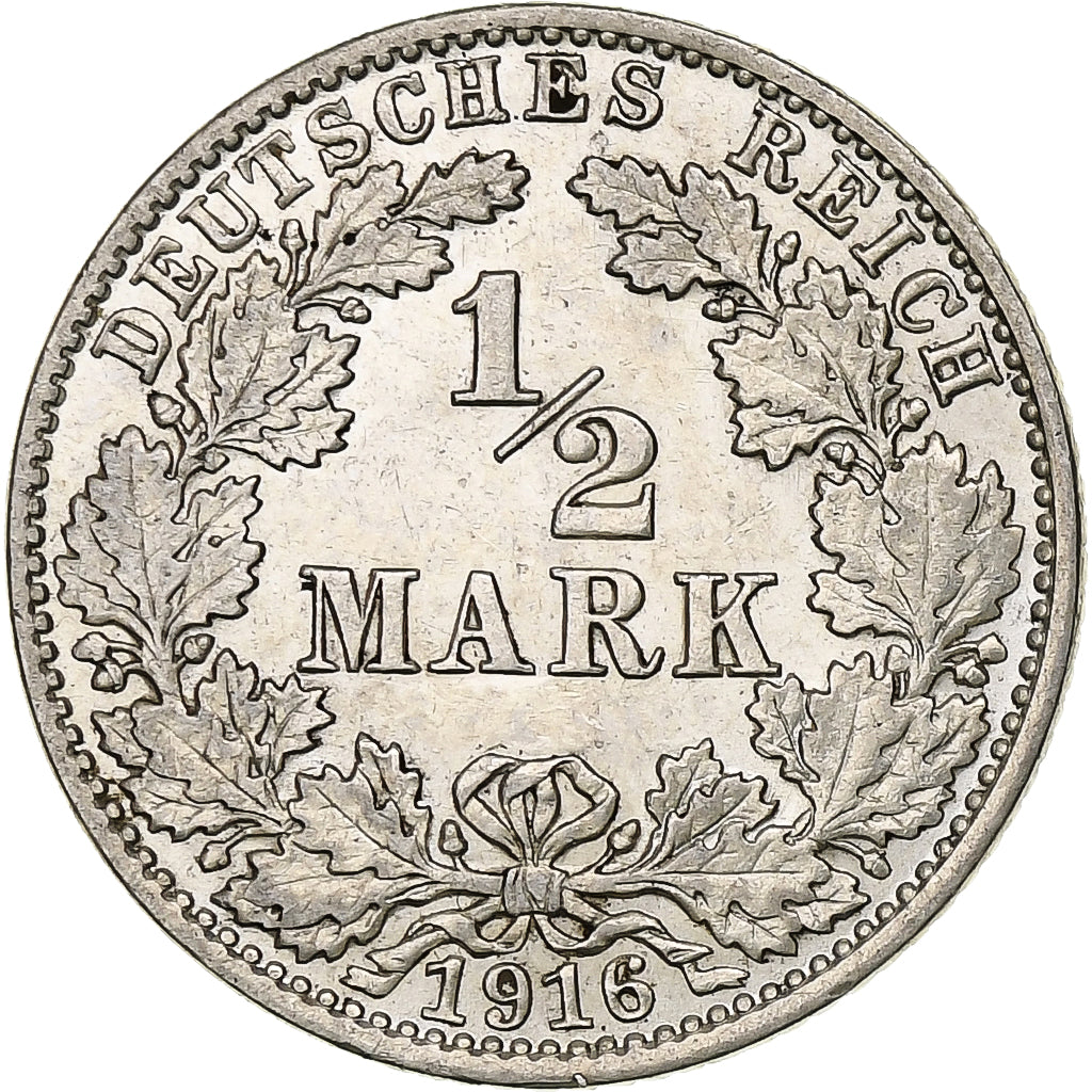GERMANY - EMPIRE, 1/2 Mark, 1916, Hambourg, Silver, MS(60-62), KM:17