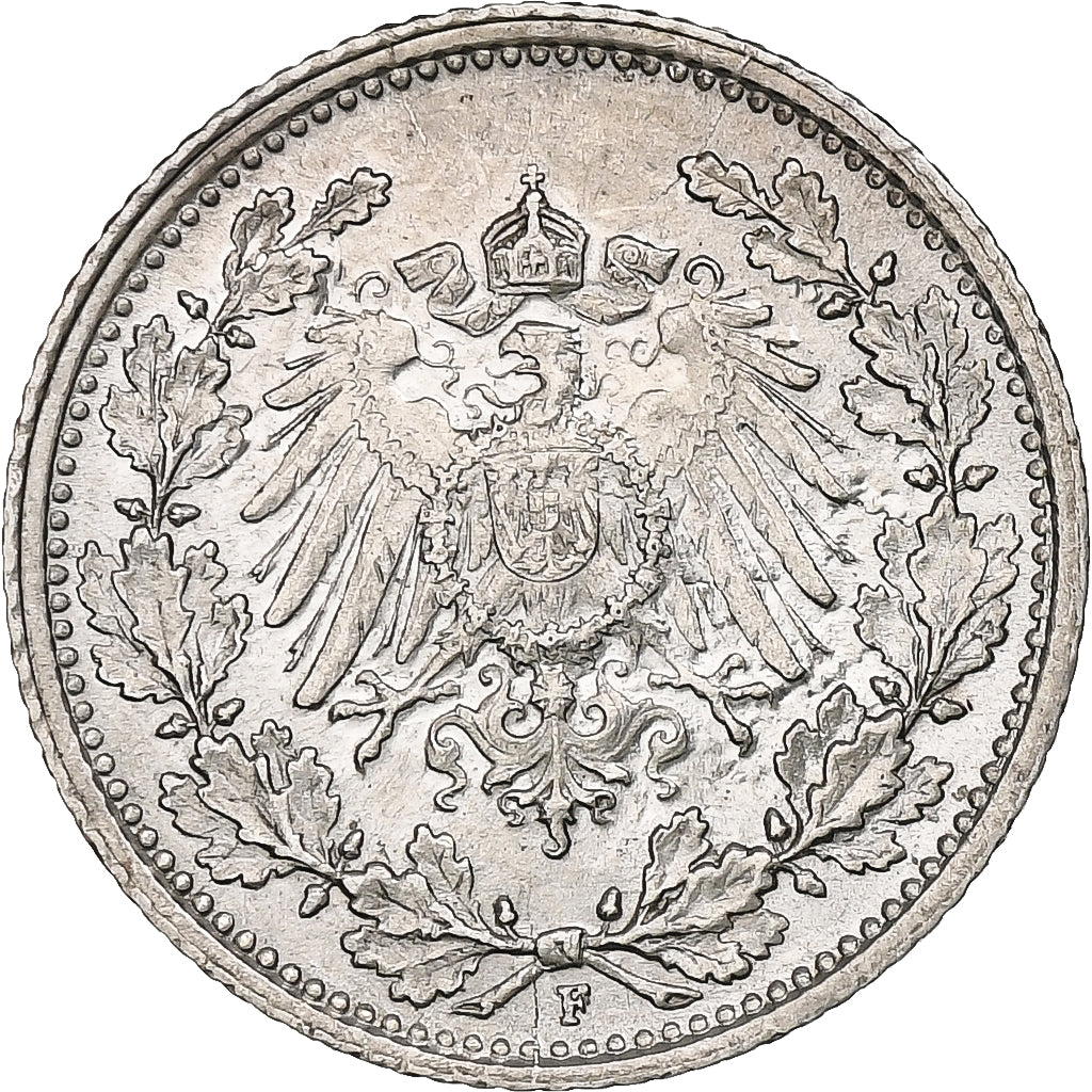 Empire allemand, 1/2 Mark, 1916, Stuttgart, Argent, SUP+, KM:17