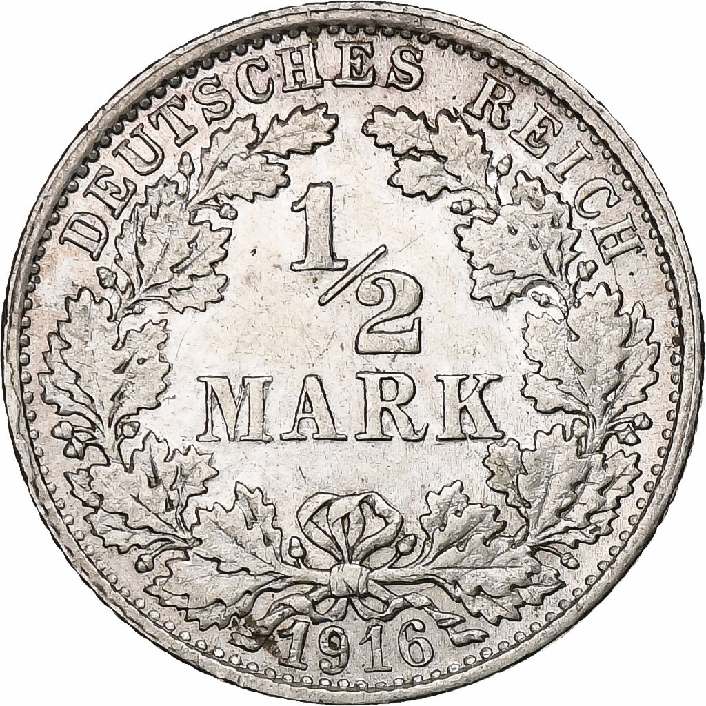 Empire allemand, 1/2 Mark, 1916, Stuttgart, Argent, SUP+, KM:17