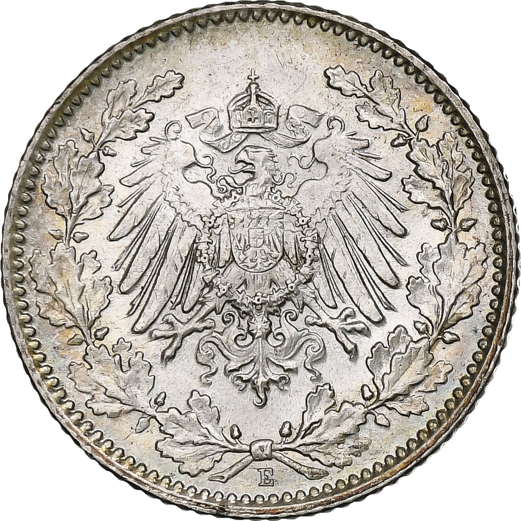 GERMANY - EMPIRE, 1/2 Mark, 1916, Muldenhütten, Silver, AU(55-58), KM:17