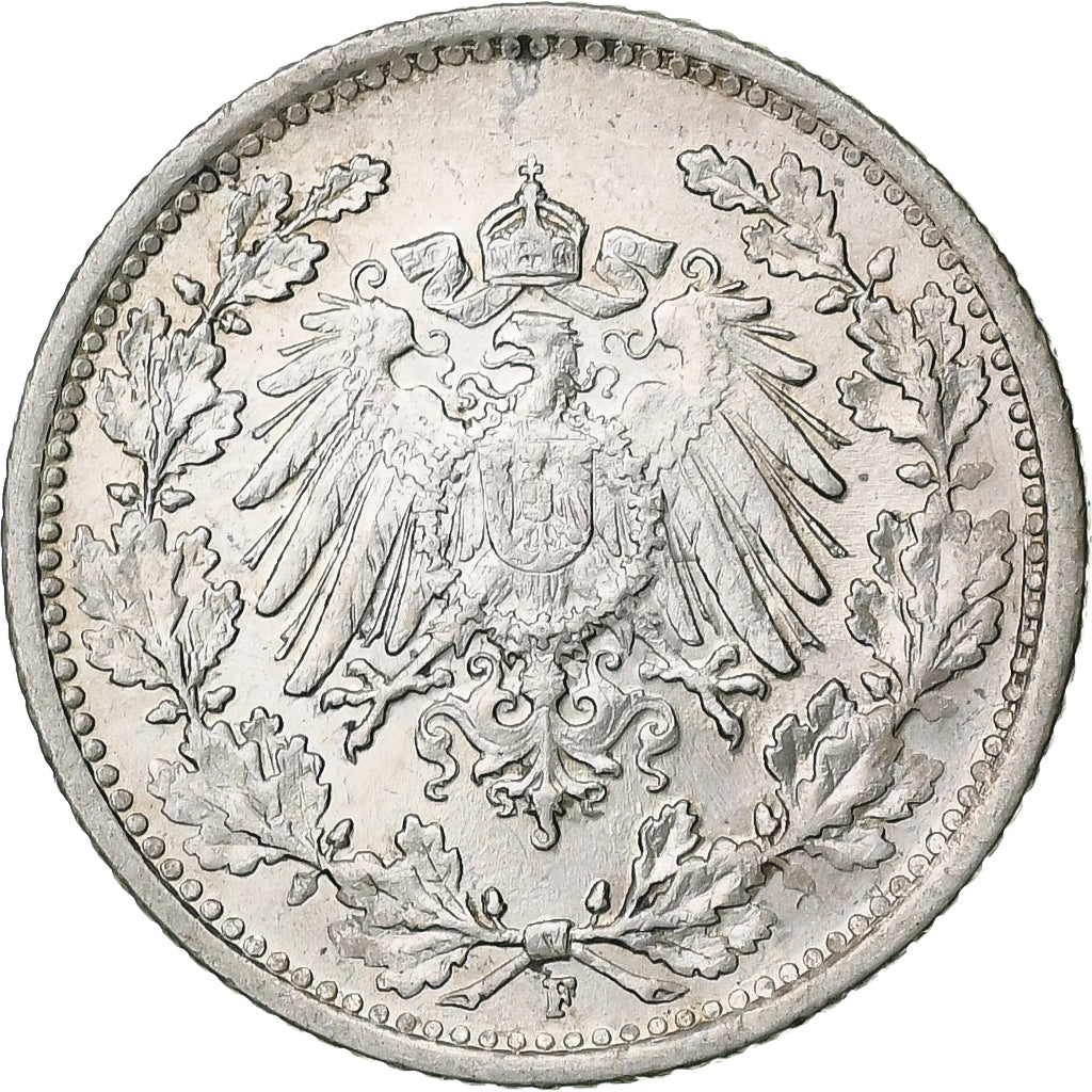 GERMANY - EMPIRE, 1/2 Mark, 1916, Stuttgart, Silver, MS(60-62), KM:17