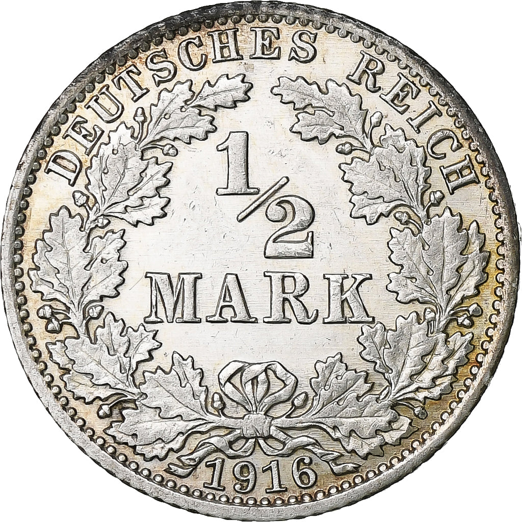 NIEMCY - IMPERIUM, 1/2 Mark, 1916, Berlin, Srebro, MS(60-62), KM:17