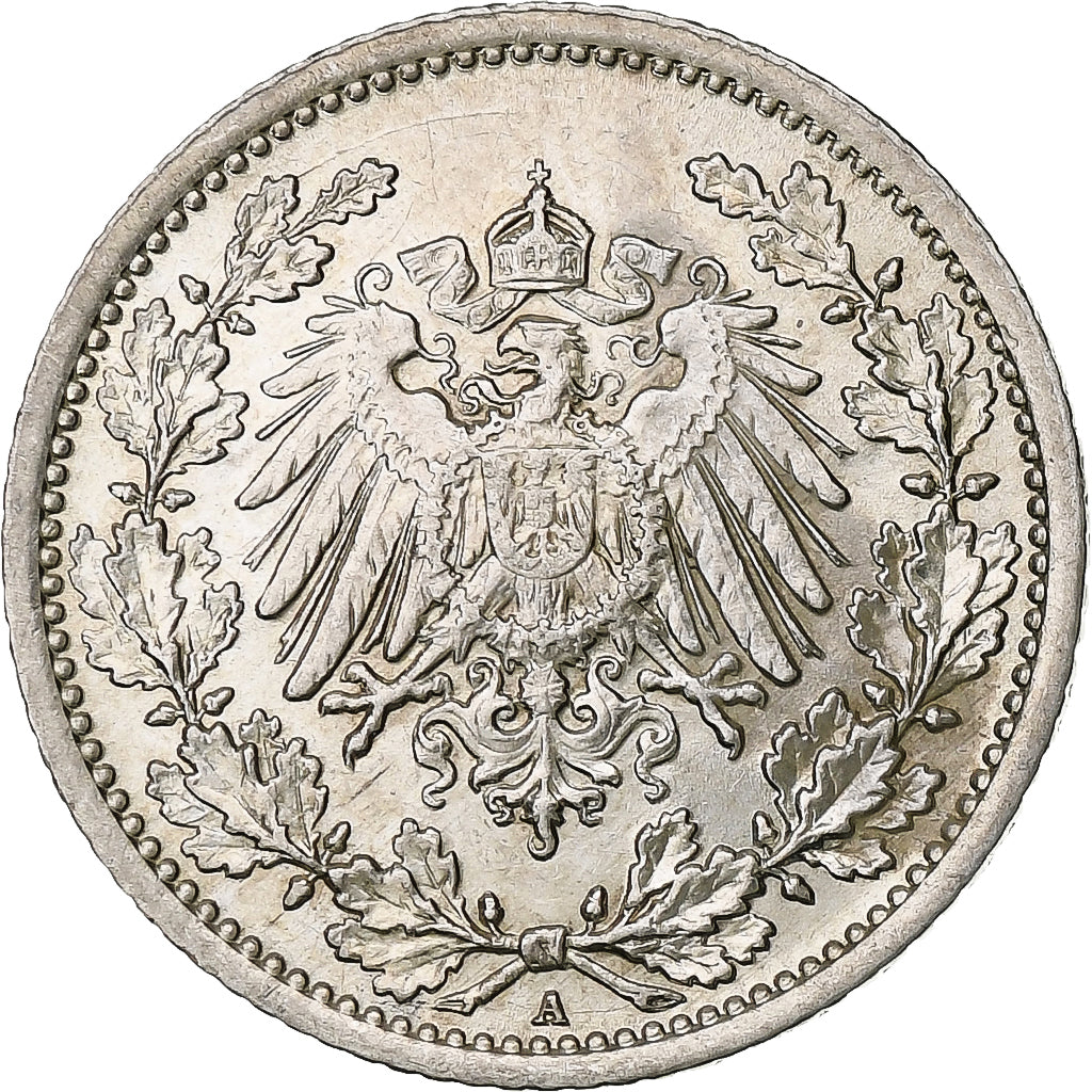 GERMANY - EMPIRE, 1/2 Mark, 1916, Berlin, Silver, AU(55-58), KM:17