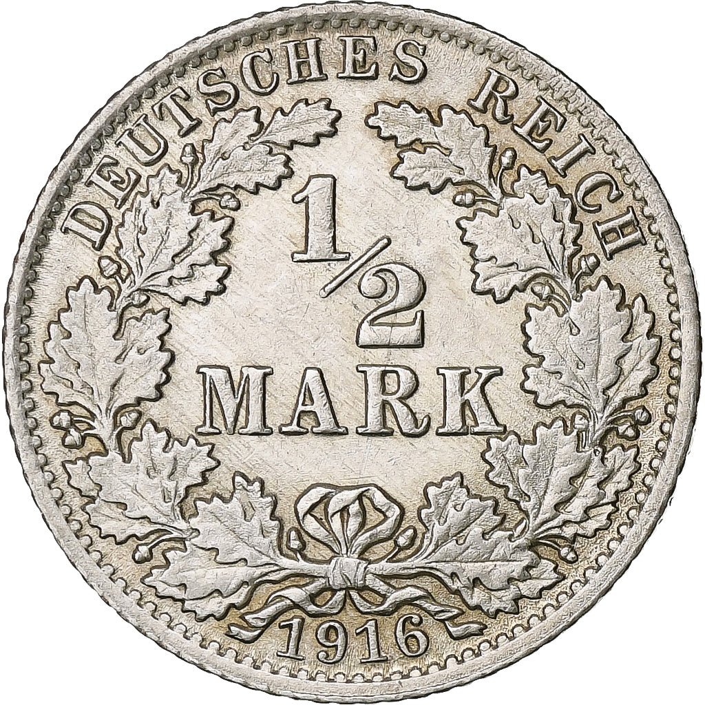 GERMANY - EMPIRE, 1/2 Mark, 1916, Berlin, Silver, AU(55-58), KM:17