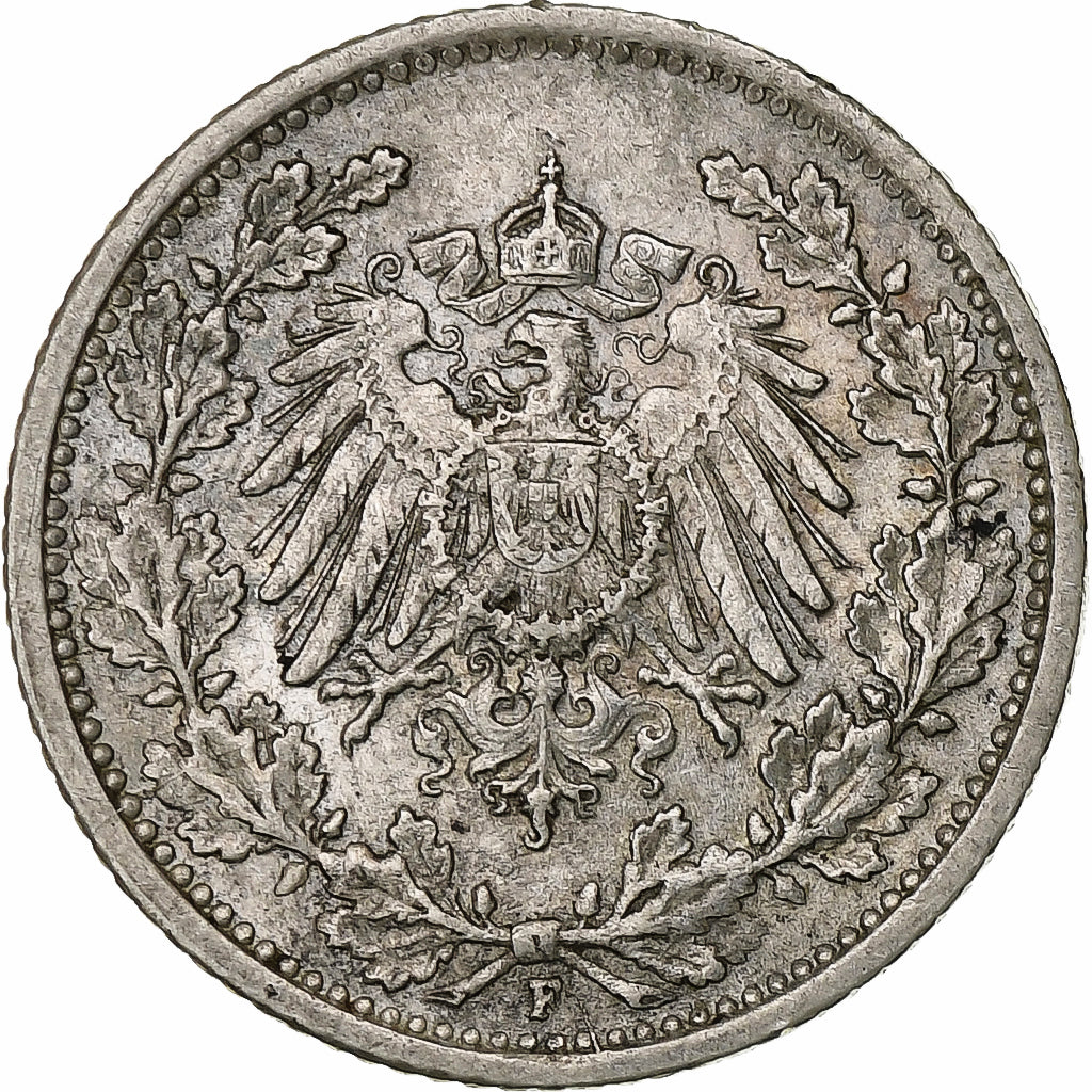 GERMANY - EMPIRE, 1/2 Mark, 1916, Stuttgart, Silver, EF(40-45), KM:17