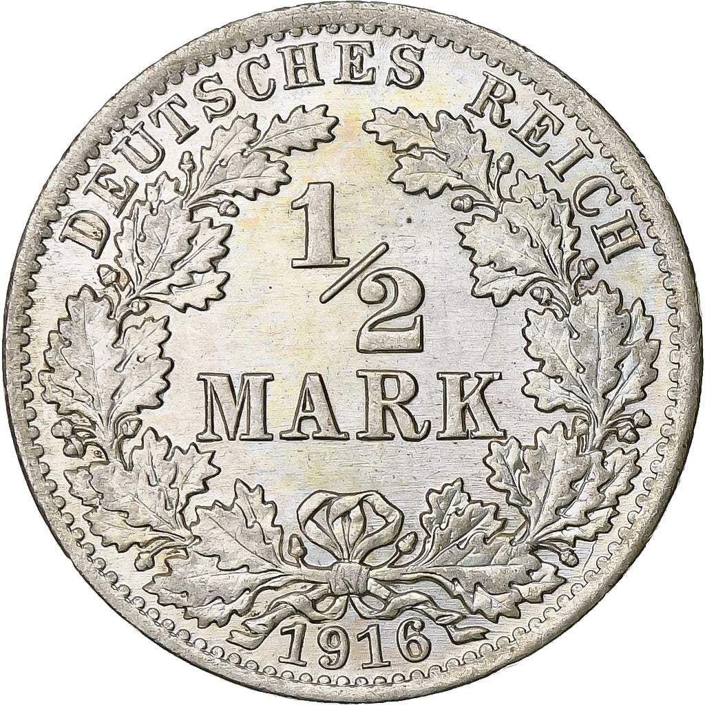NIEMCY - IMPERIUM, 1/2 Mark, 1916, Berlin, Srebro, MS(63), KM:17