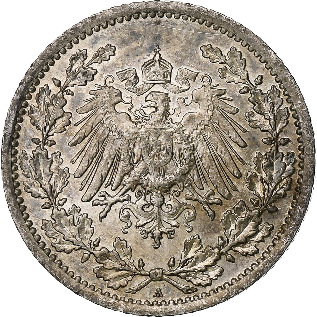 NIEMCY - IMPERIUM, 1/2 Mark, 1916, Berlin, Srebro, MS(60-62), KM:17