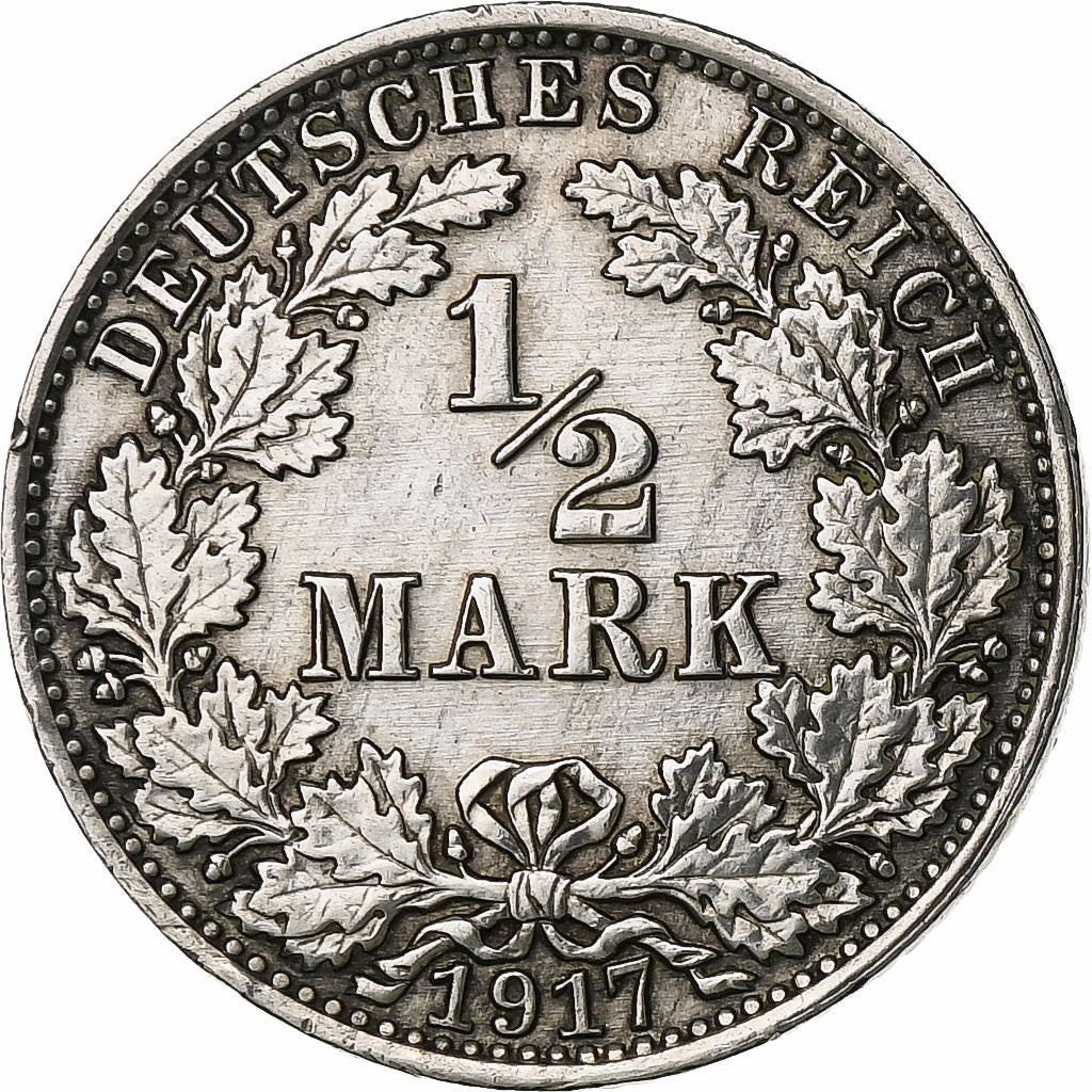 DUITSLAND - KEIZERRIJK, 1/2 Mark, 1917, Berlin, Zilver, ZF, KM:17