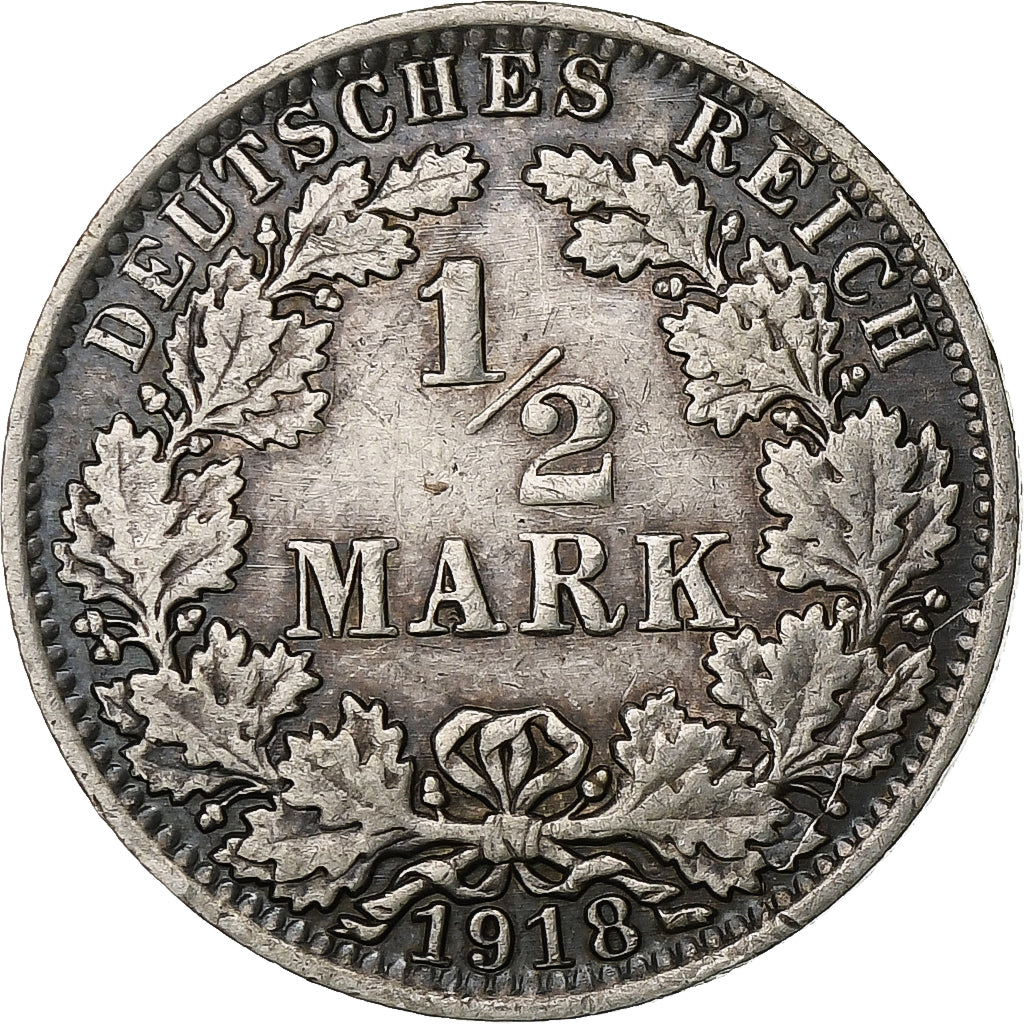 GERMANY - EMPIRE, 1/2 Mark, 1918, Berlin, Silver, AU(55-58), KM:17
