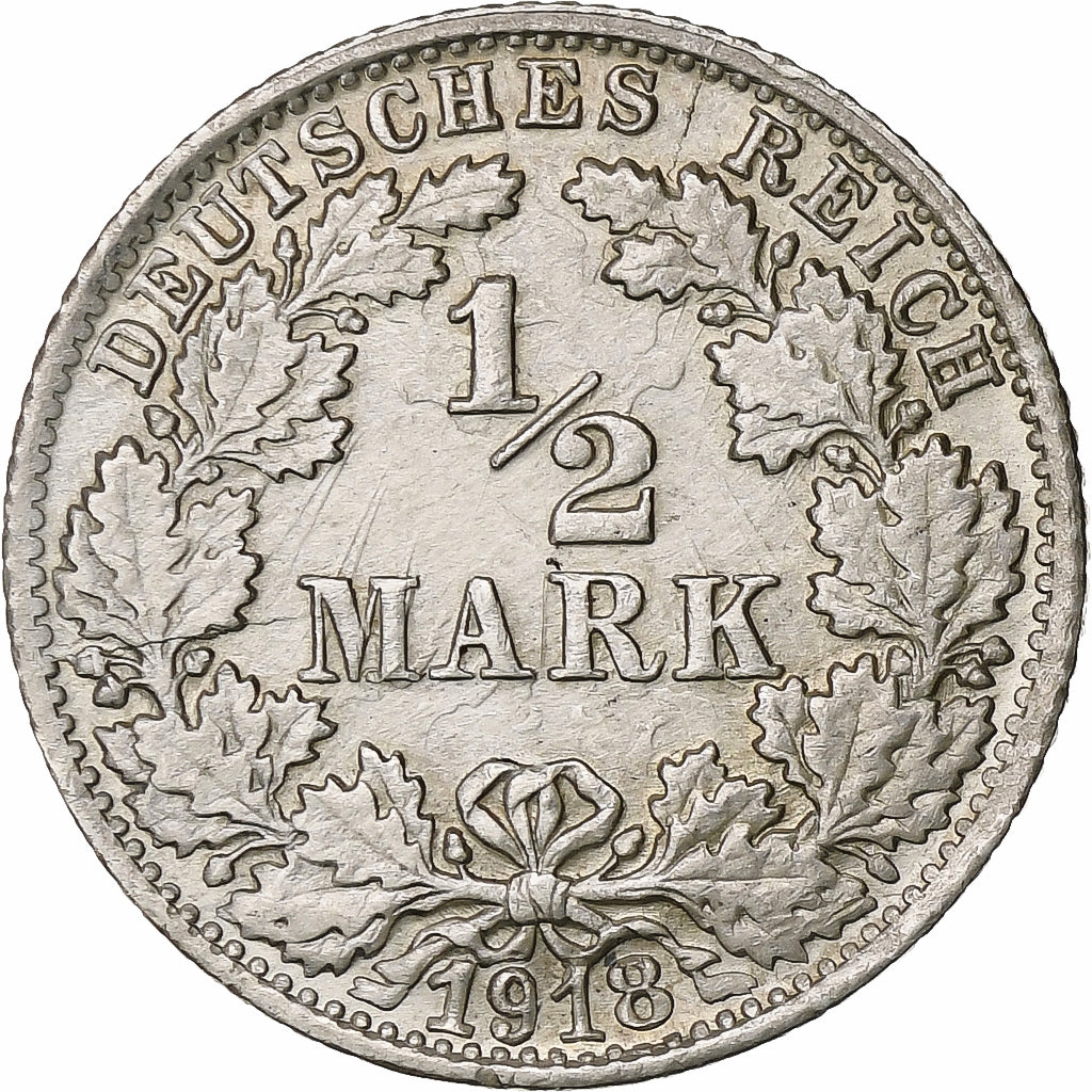 German States, 1/2 Mark, 1918, Stuttgart, Silver, AU(50-53), KM:17