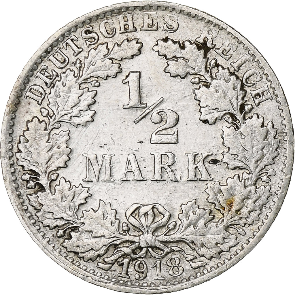 German States, 1/2 Mark, 1918, Stuttgart, Silver, EF(40-45), KM:17