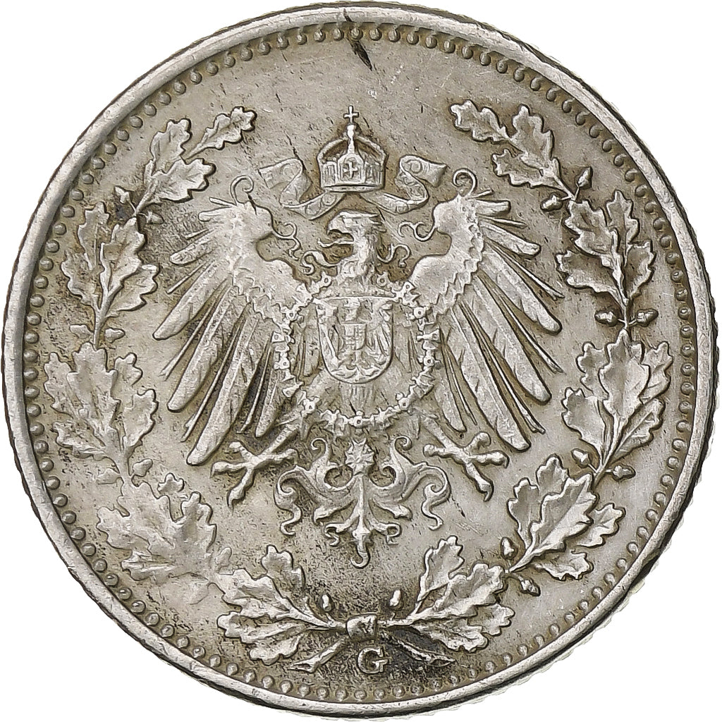 Monnaie, GERMANY - EMPIRE, 1/2 Mark, 1918, Karlsruhe, TTB, Argent, KM:17