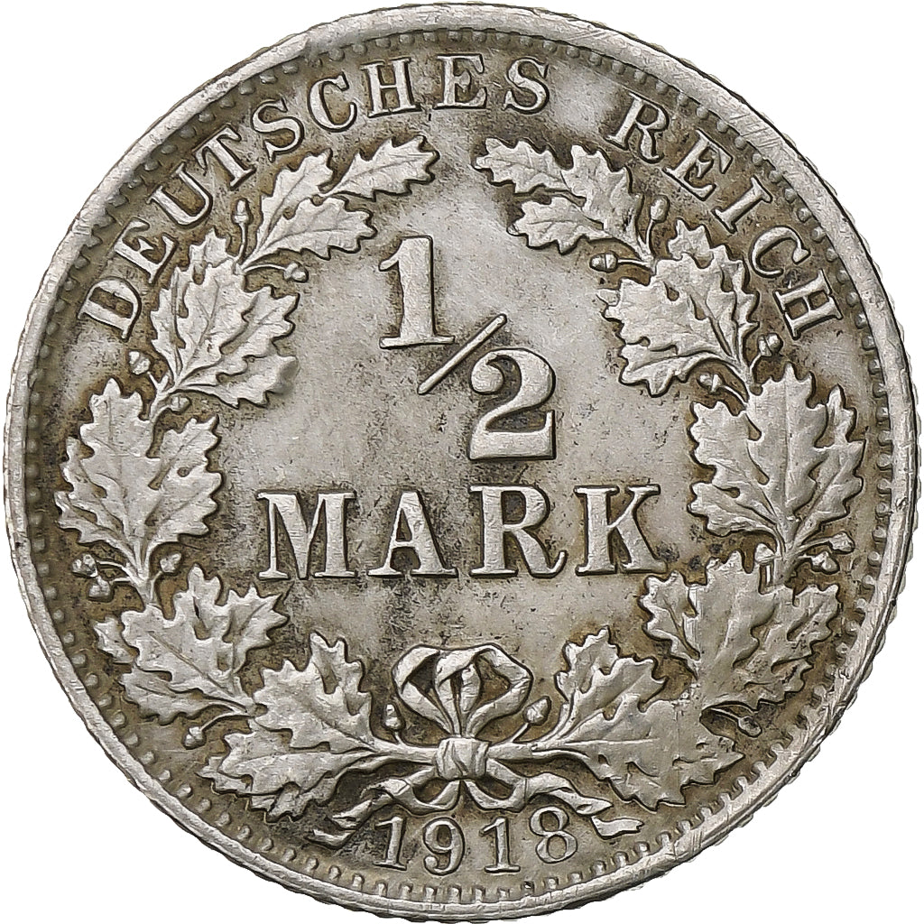 Monnaie, GERMANY - EMPIRE, 1/2 Mark, 1918, Karlsruhe, TTB, Argent, KM:17