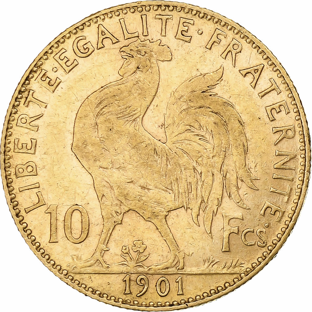 Moneda, Francia, Marianne, 10 Francs, 1901, Paris, MBC+, Oro, KM:846