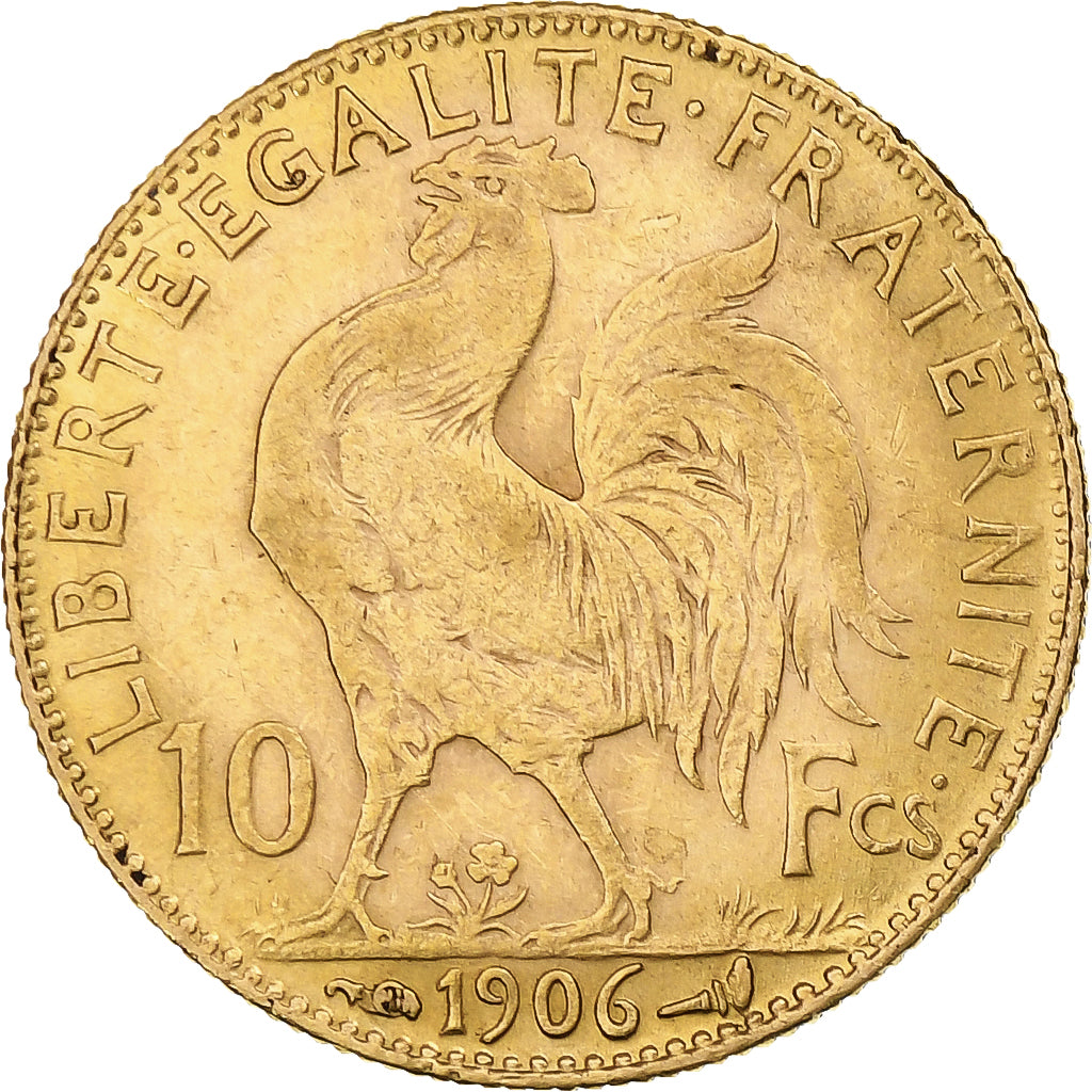Moneda, Francia, Marianne, 10 Francs, 1906, Paris, MBC+, Oro, KM:846
