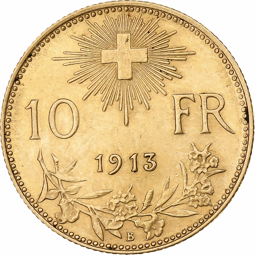 Switzerland, 10 Francs, 1913, Bern, Gold, AU(55-58), KM:36