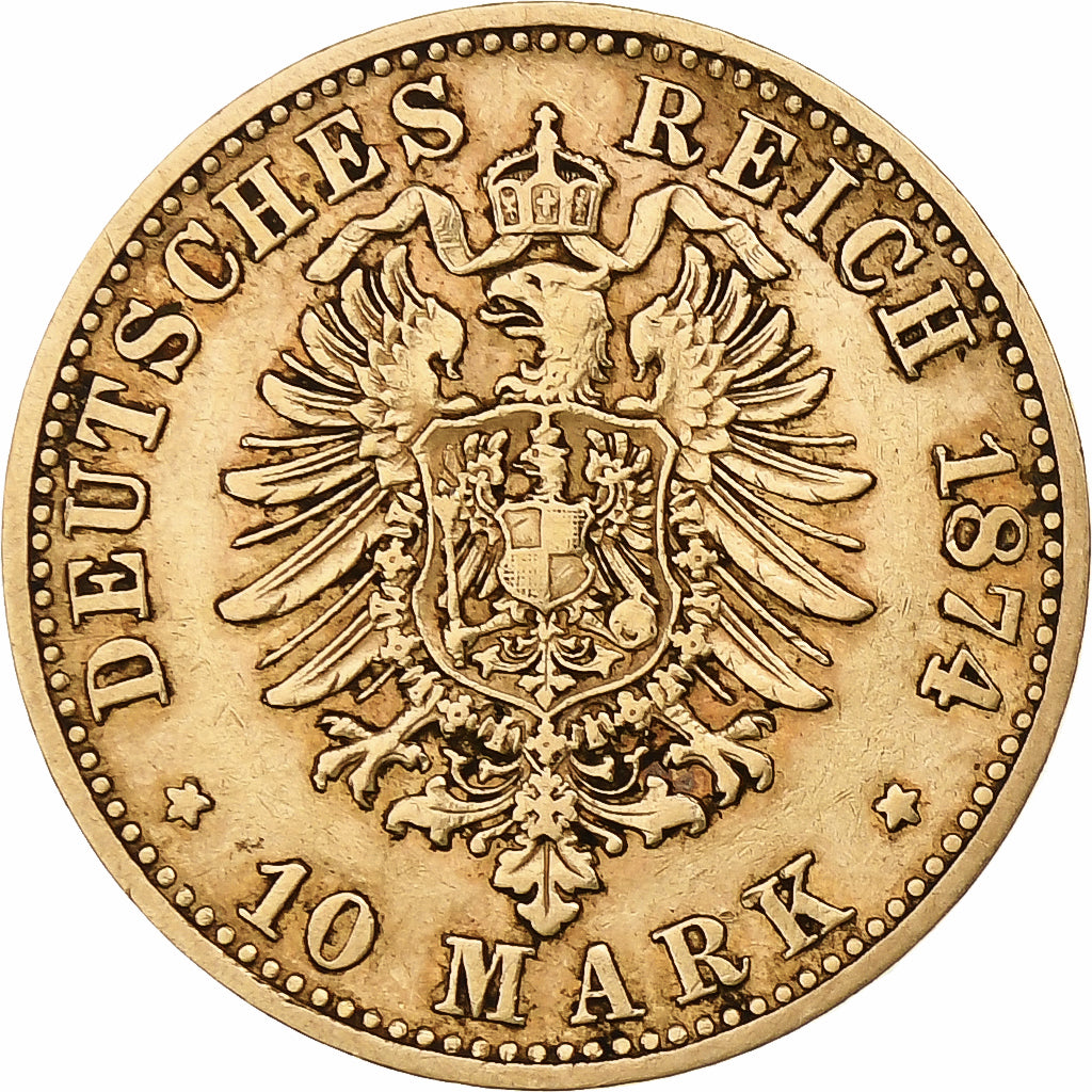 Etats allemands, PRUSSIA, Wilhelm I, 10 Mark, 1874, Bayreuth, Or, TTB, KM:504