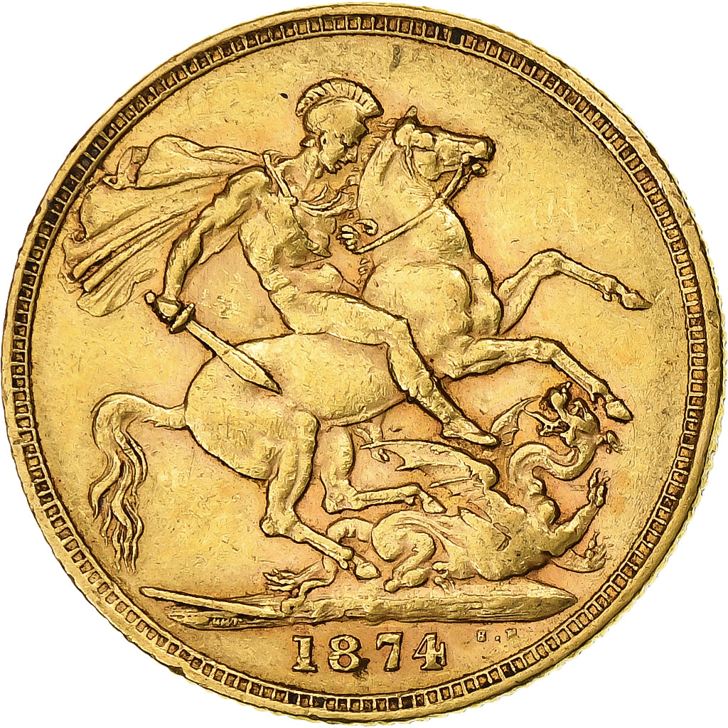 Great Britain, Victoria, Sovereign, 1874, Melbourne, Gold, EF(40-45), KM:752