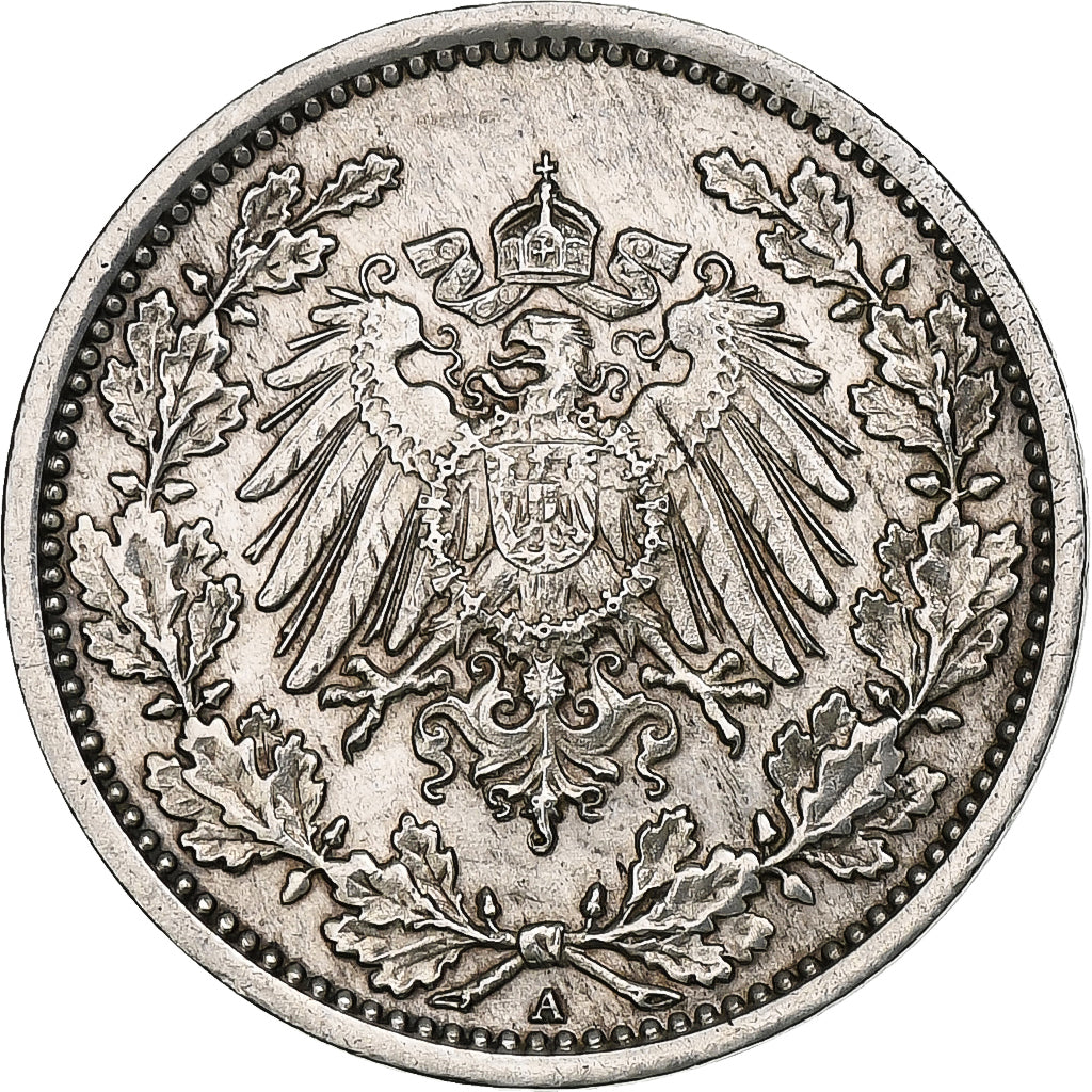 GERMANY - EMPIRE, 1/2 Mark, 1918, Berlin, Silber, SS, KM:17