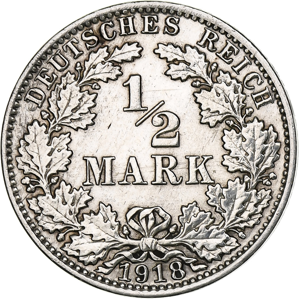 GERMANY - EMPIRE, 1/2 Mark, 1918, Berlin, Silber, SS, KM:17