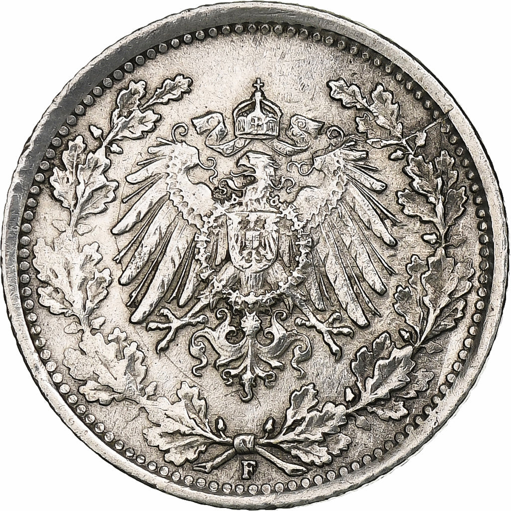 GERMANY - EMPIRE, 1/2 Mark, 1918, Stuttgart, Silver, EF(40-45), KM:17