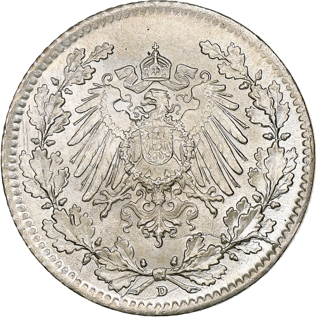 Coin, GERMANY - EMPIRE, 1/2 Mark, 1918, Munich, AU(55-58), Silver, KM:17