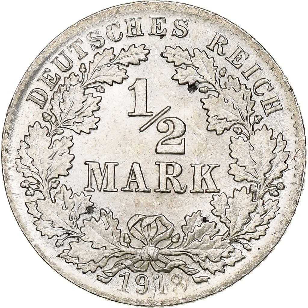 Coin, GERMANY - EMPIRE, 1/2 Mark, 1918, Munich, AU(55-58), Silver, KM:17