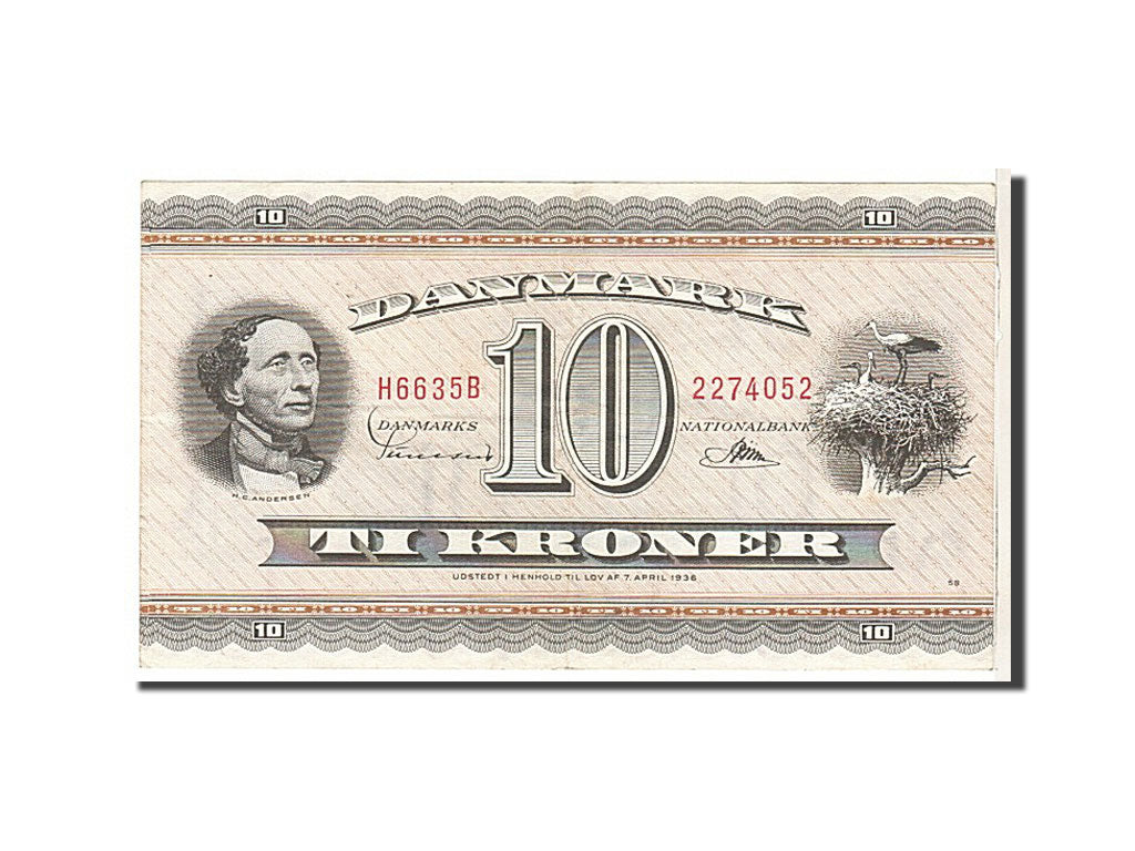 Geldschein, Dänemark, 10 Kroner, 1954, KM:44s, SS