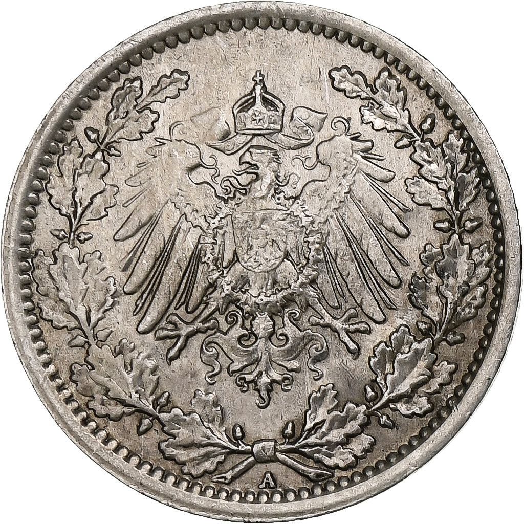NIEMCY - IMPERIUM, 1/2 Mark, 1918, Berlin, Srebro, AU(50-53), KM:17