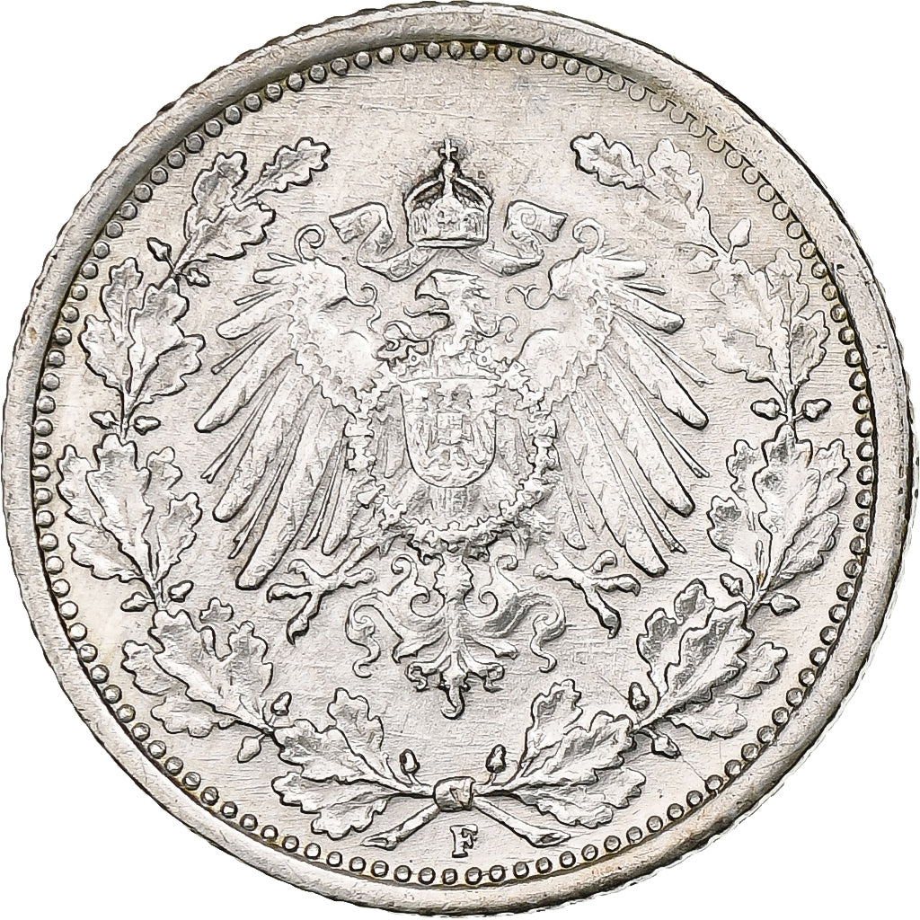 Empire allemand, 1/2 Mark, 1918, Stuttgart, Argent, TTB, KM:17