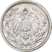 Empire allemand, 1/2 Mark, 1918, Stuttgart, Argent, TTB, KM:17