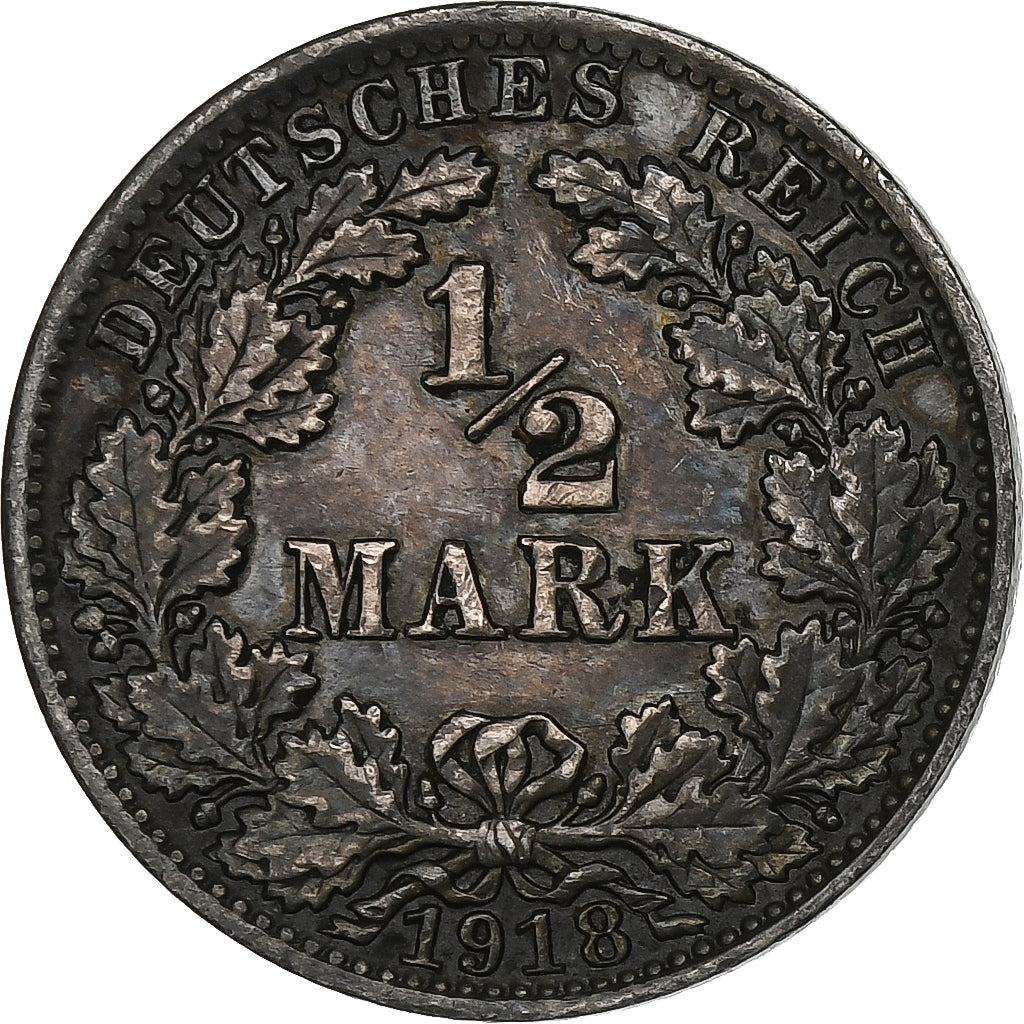 GERMANY - EMPIRE, 1/2 Mark, 1918, Berlin, Silver, AU(50-53), KM:17