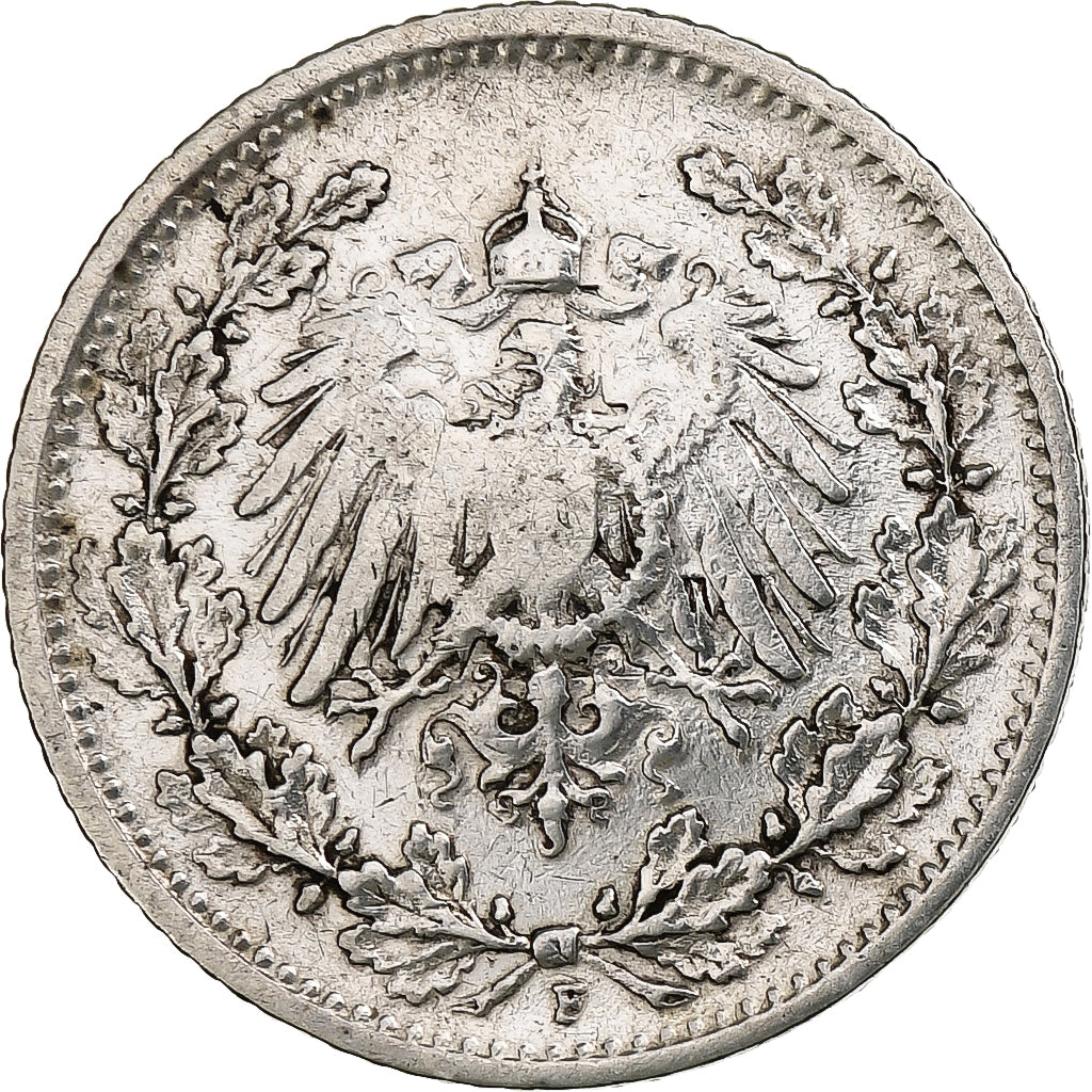 GERMANY - EMPIRE, 1/2 Mark, 1905, Stuttgart, Silver, EF(40-45)