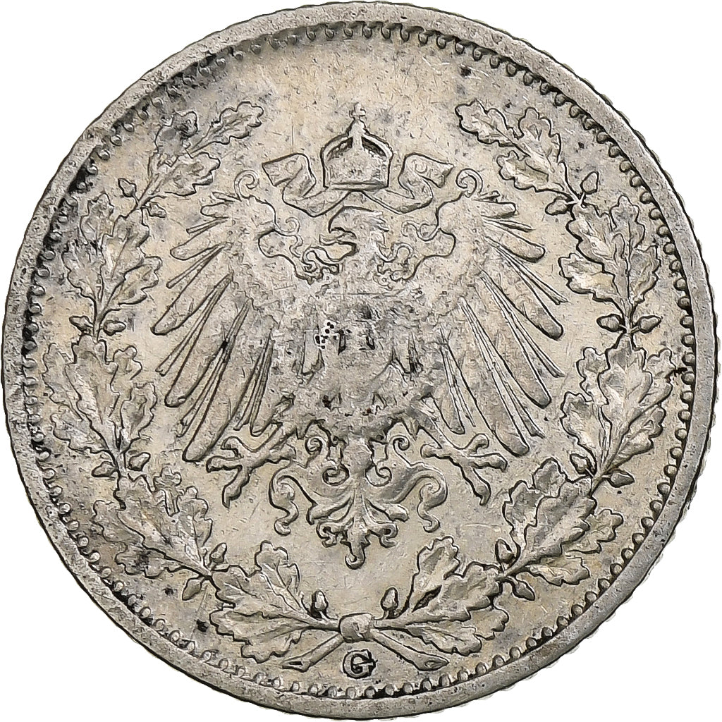 Coin, GERMANY - EMPIRE, 1/2 Mark, 1905, Karlsruhe, VF(30-35), Silver, KM:17