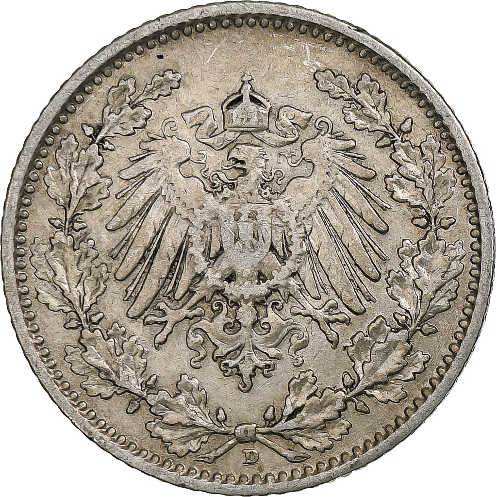 Coin, GERMANY - EMPIRE, 1/2 Mark, 1905, Munich, VF(30-35), Silver, KM:17