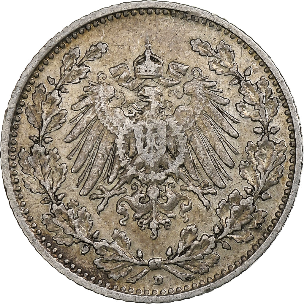 Moneta, GERMANIA - IMPERO, 1/2 Mark, 1905, Munich, MB+, Argento, KM:17