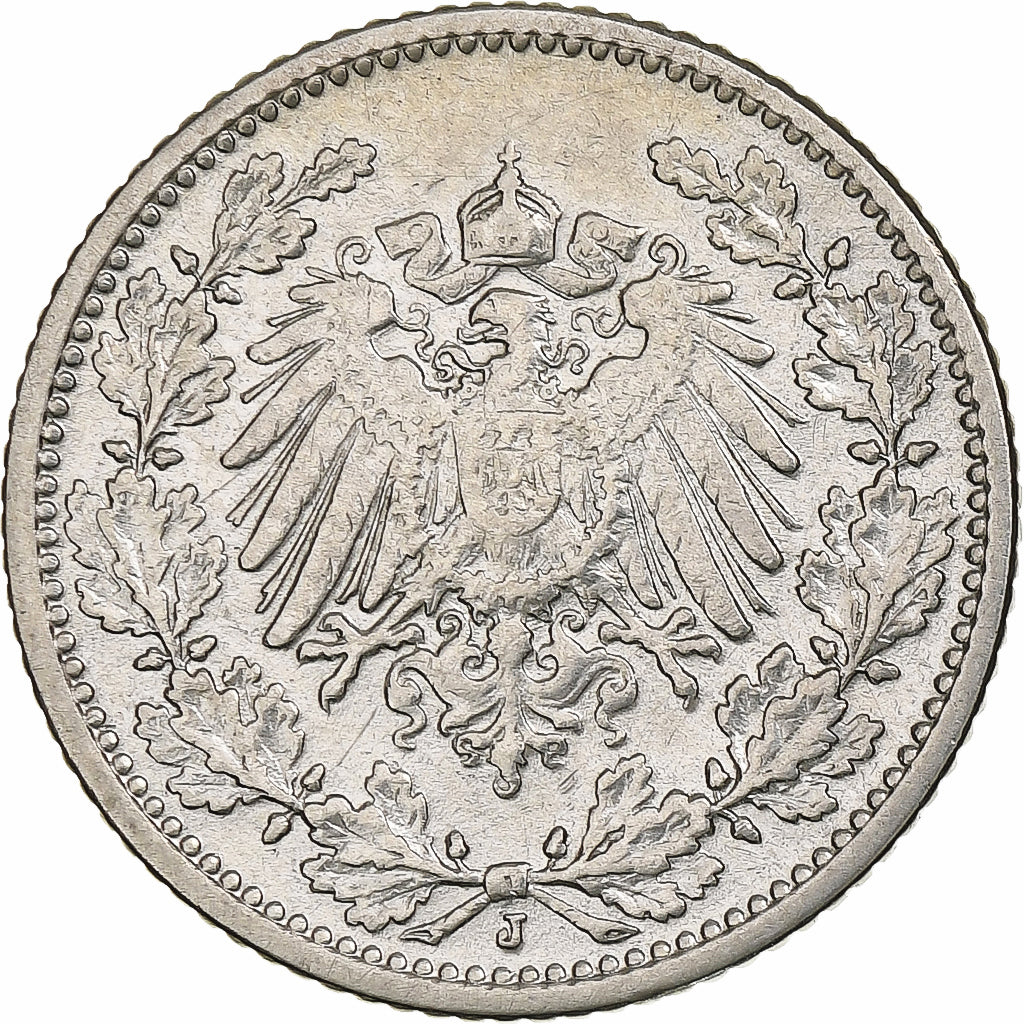 GERMANY - EMPIRE, 1/2 Mark, 1905, Hambourg, Silver, EF(40-45), KM:17