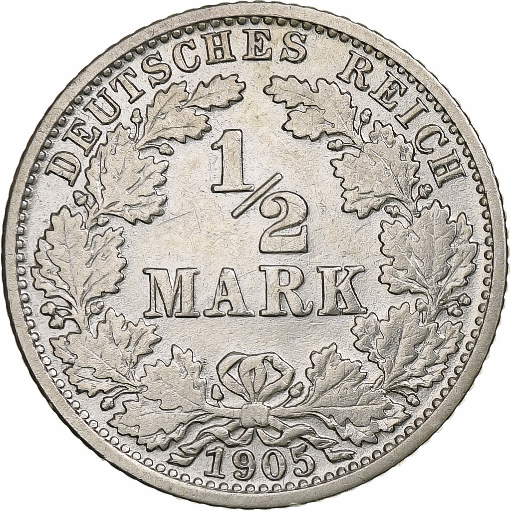GERMANY - EMPIRE, 1/2 Mark, 1905, Hambourg, Silver, EF(40-45), KM:17