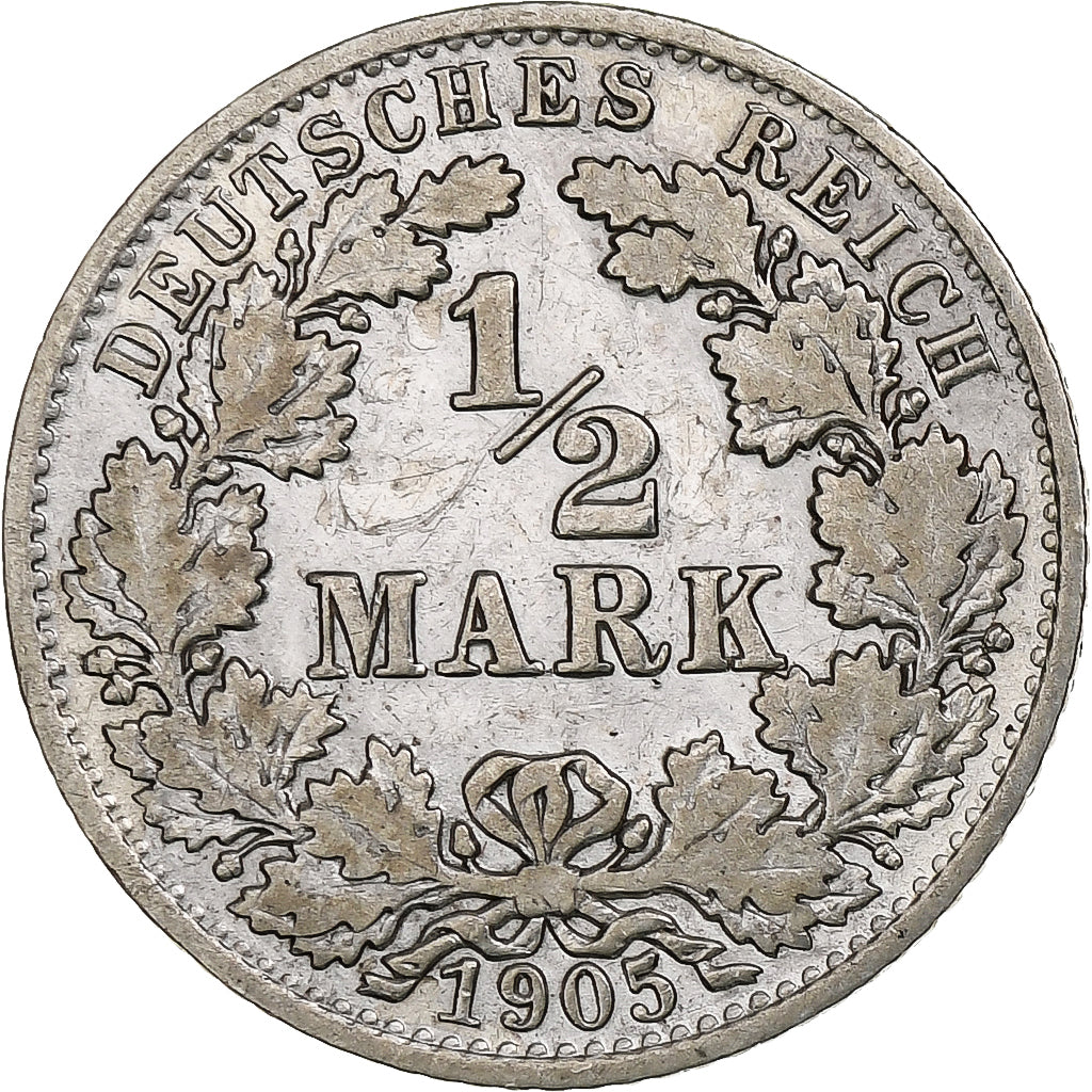 Coin, Germany, Empire., 1/2 Mark, 1905, Berlin, VF(30-35), Silver, KM:17