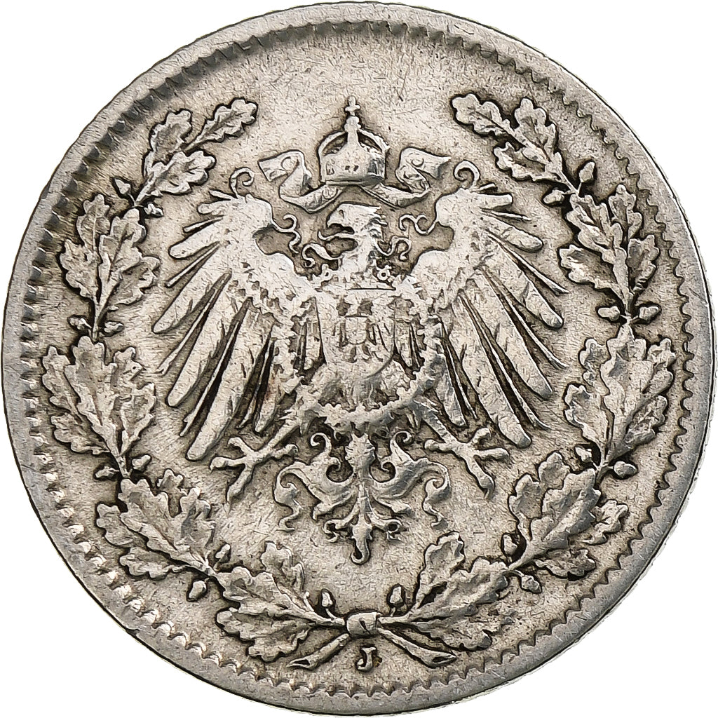 GERMANY - EMPIRE, 1/2 Mark, 1905, Hambourg, Silver, VF(30-35), KM:17