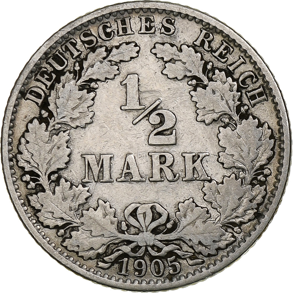 Deutschland, Empire., 1/2 Mark, 1905, Hambourg, Silber, S+, KM:17