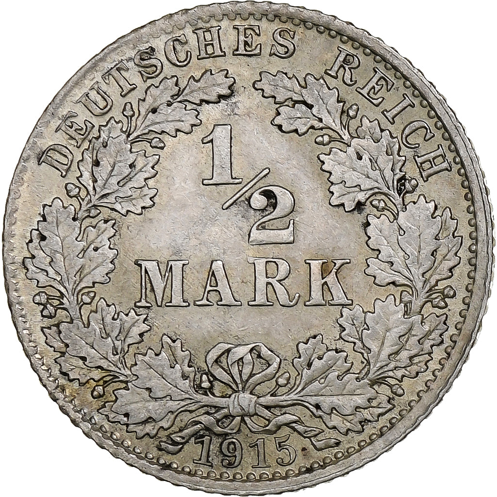 GERMANY - EMPIRE, 1/2 Mark, 1915, Munich, Silver, EF(40-45), KM:17