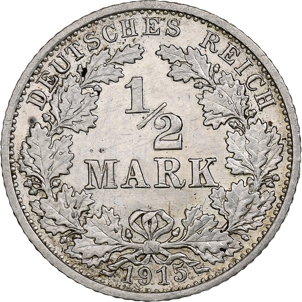 GERMANY - EMPIRE, 1/2 Mark, 1915, Karlsruhe, Silber, SS, KM:17