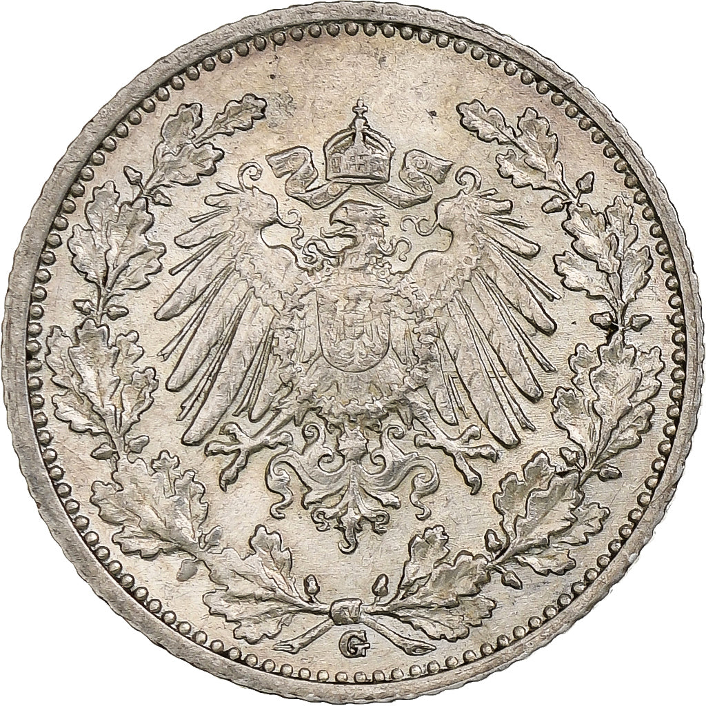 GERMANY - EMPIRE, 1/2 Mark, 1915, Karlsruhe, Silber, SS+, KM:17