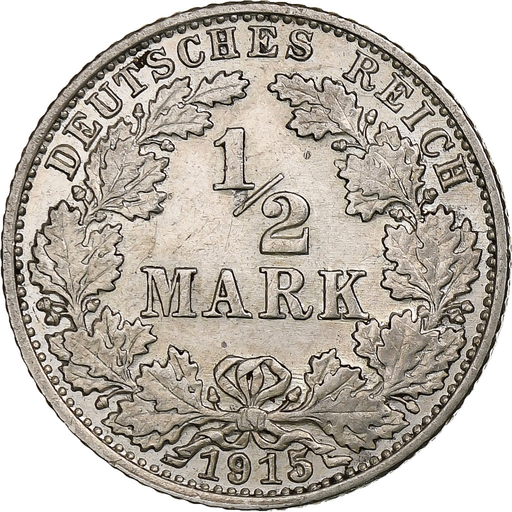 GERMANY - EMPIRE, 1/2 Mark, 1915, Karlsruhe, Silber, SS+, KM:17